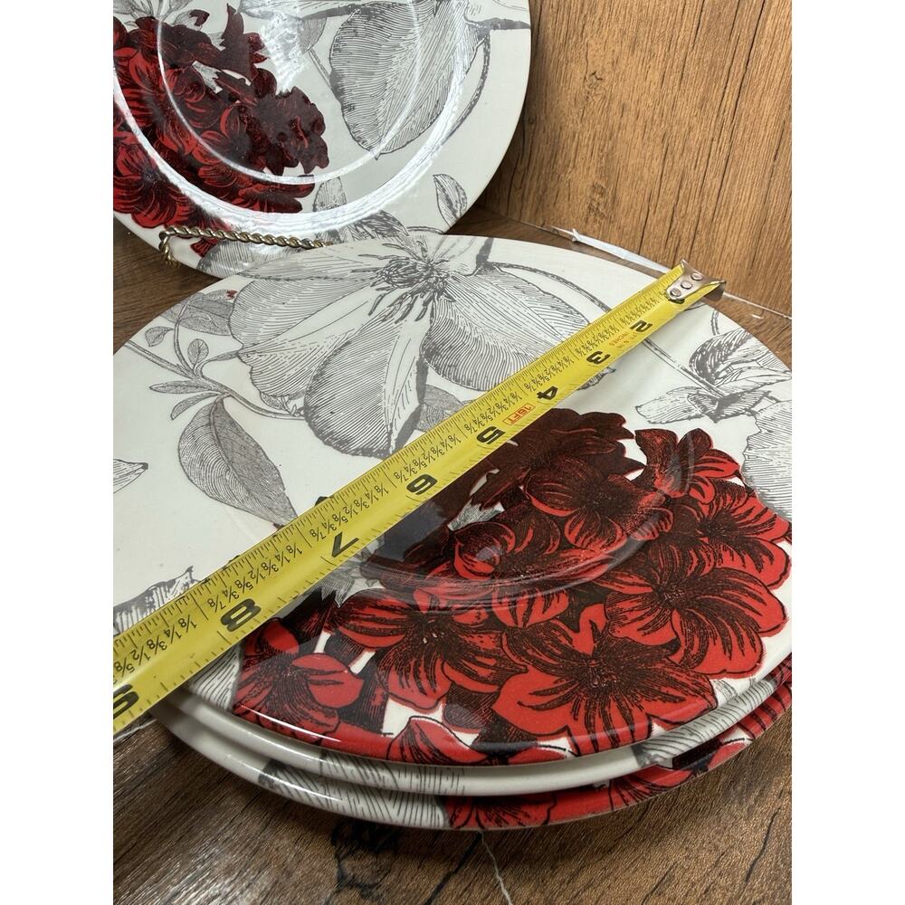 4 Andrew Tanner Royal Stafford Clematis Red Gray Flowers Lunch Plates - Picture 2 of 3